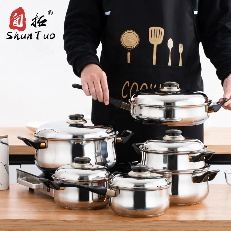 
12-piece set magnetic single bottom electric induction stockpot nonstick stainless steel Cookware Sets 