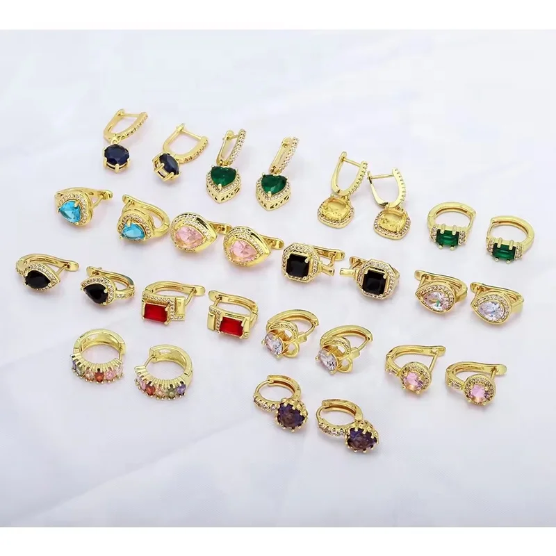 JXX new design brass gold plated huggie hoop zirconia earring luxury gold plate earring earrings for women