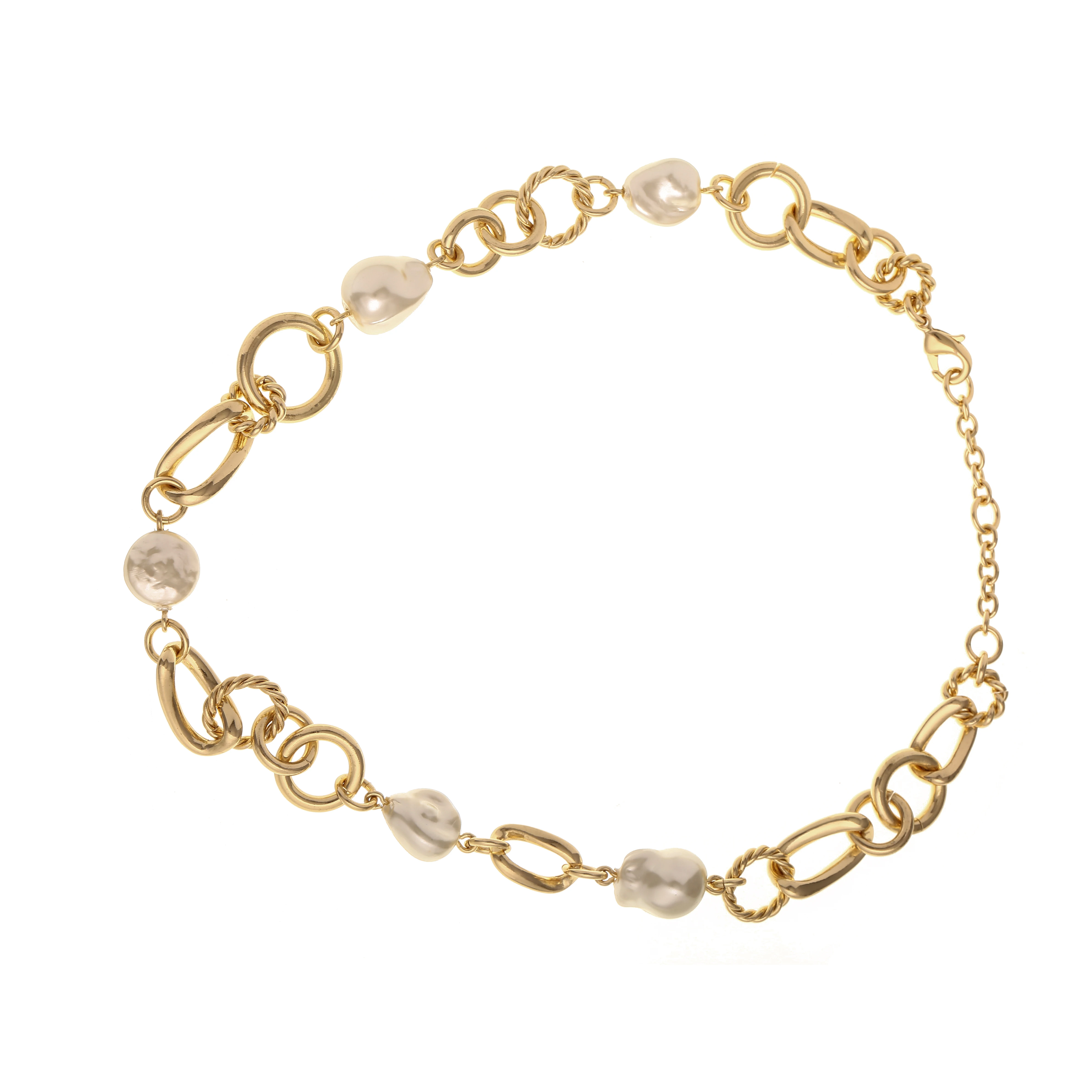 Real Gold Plated Irregular Beads Pearl Necklace Half and Half Customized Necklace Chain Shining Initial Necklace