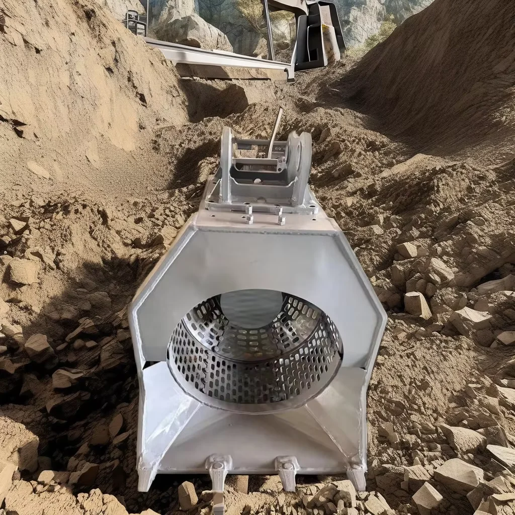 Customized Carbon Steel Grey Rotary Screening Sieve Bucket for 5Tons 6 Tons Excavator Convenient Rock Screening
