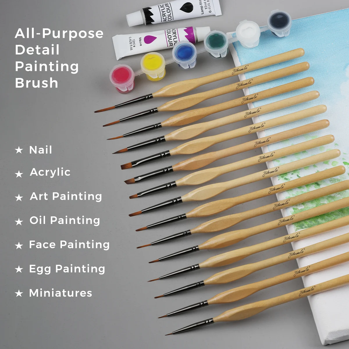 Professional Fine Line Oil Acrylic Painting Art Supplies Artist Paint Brush Set Drawing Pen With Nylon Hair Natural Wood Handle