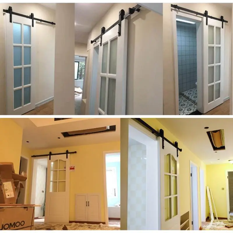 WEKIS 6.6FT Sliding Barn Door Hardware Kit Heavy Duty Easy To Install Fit Double Door Panel Basic Style Hangers Black