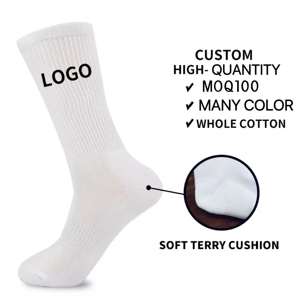 Custom Logo Design Own Men Crew Socks Private Your Label Bamboo Cotton White Black Basketball Man Sport Socks