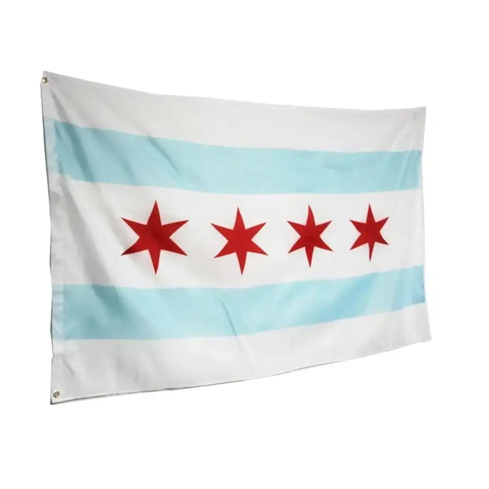 Huiyi wholesale chicago flag hot sale in summer 90X150 CM Promotional 100% polyester digital printed 3x5 ft custom flag
