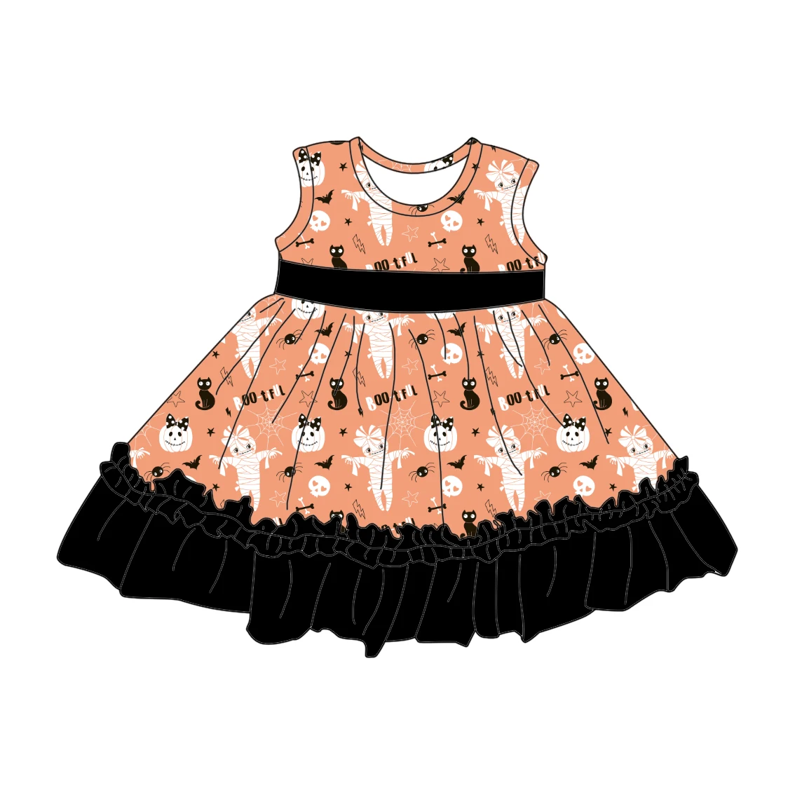 2023 Summer Kids Dress Girl Sleeveless Dress Round Neck Princess Dress Print Cartoon 3D Straight Knitting Children Girls Support