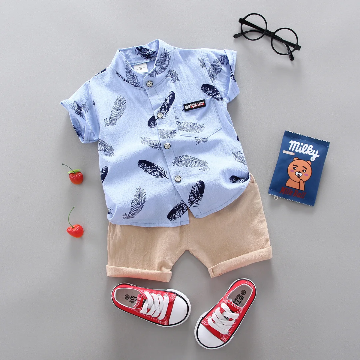 Wholesale Two Pieces Summer Kids Toddler Baby Boys Clothes Set Children Little Boys Printed T-shirt Tops Pants Outfit set