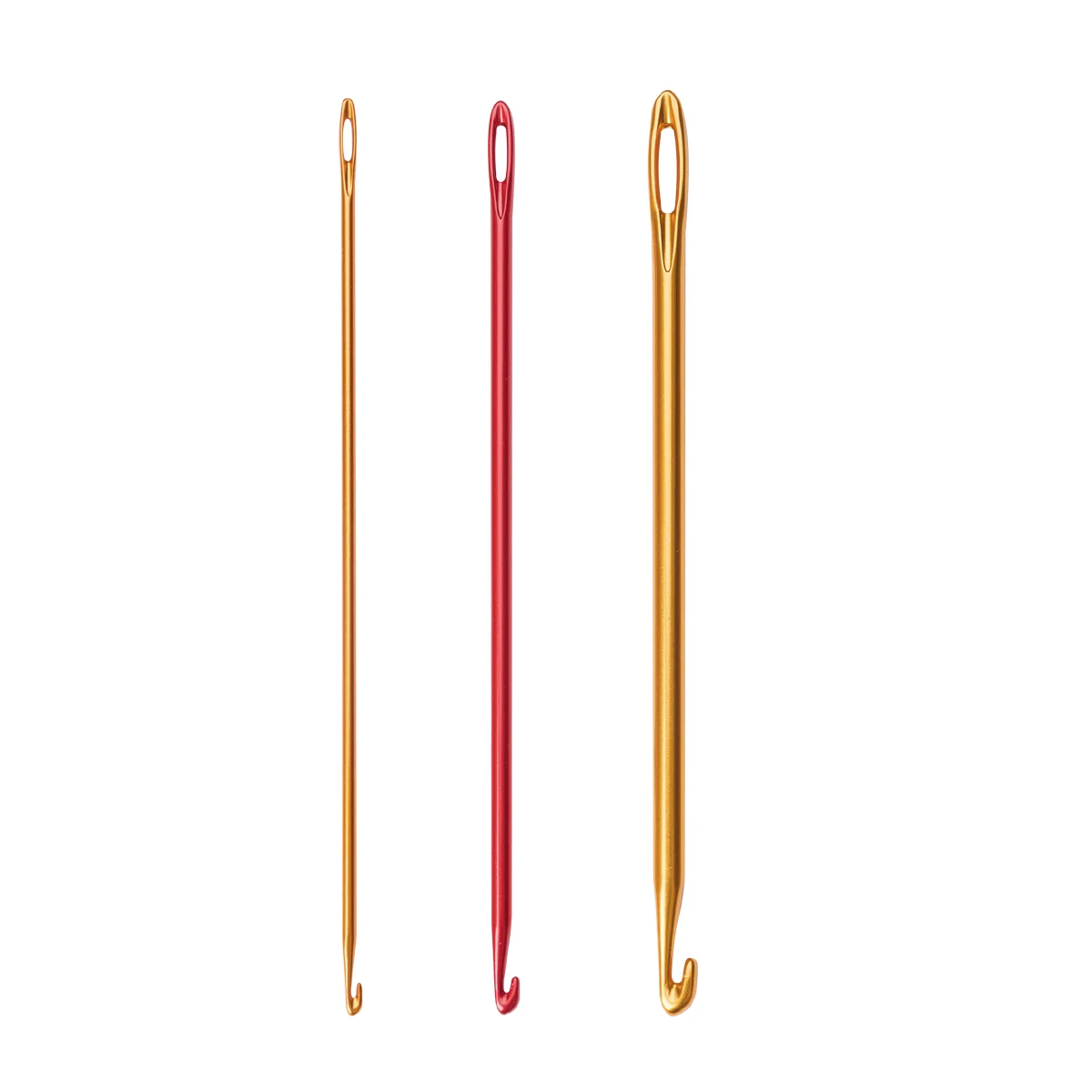 Two size gold color double head aluminum crochet needles