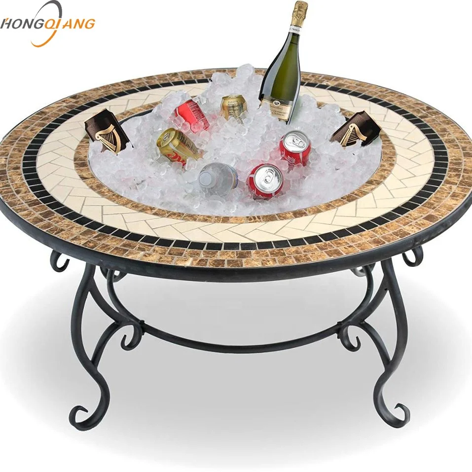HongQiang Outdoor BBQ Brazier Ceramic Mosaic Fire Pit Round Cooking Table Stove Grill garden Barbecue Table