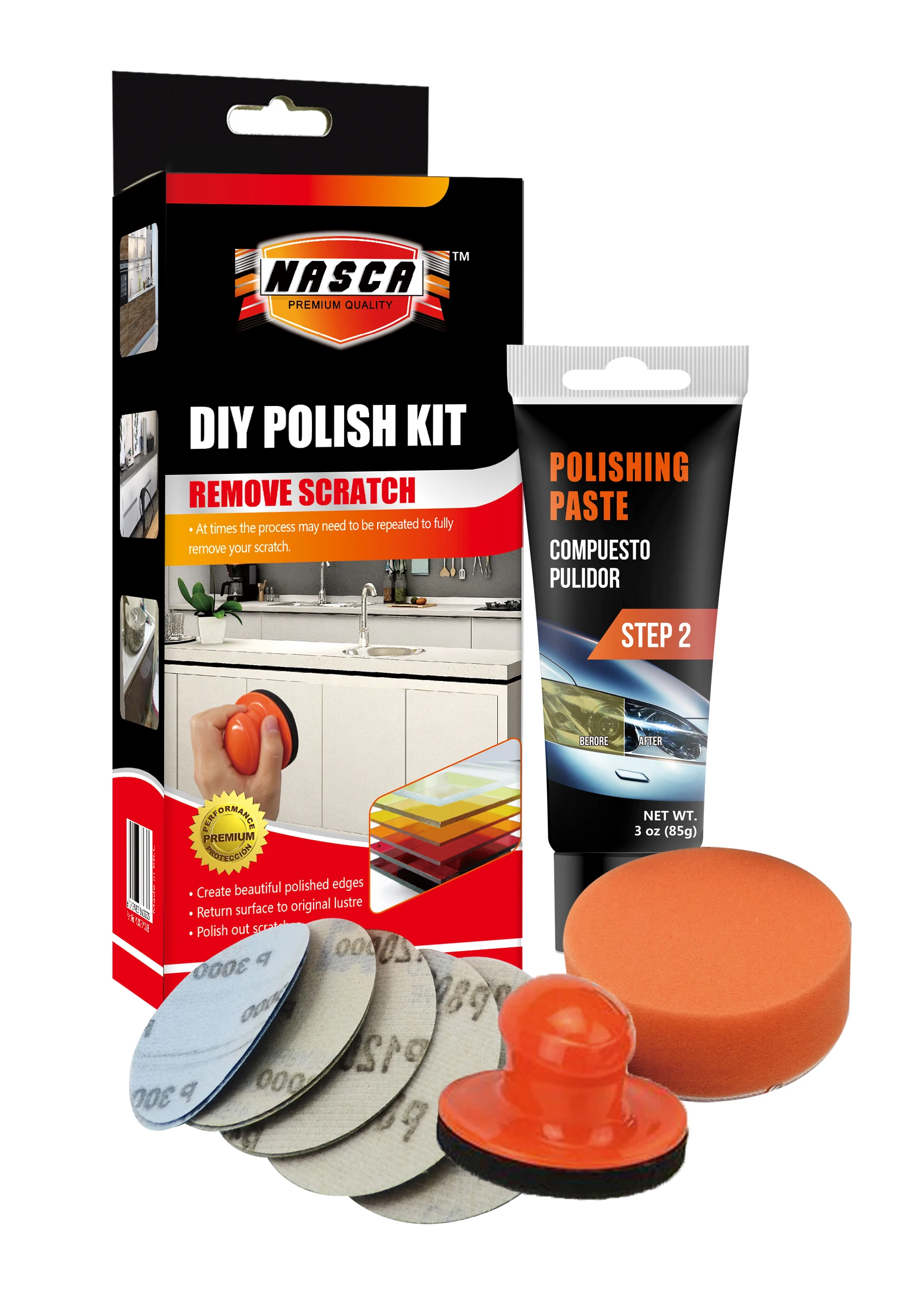 Nasca DIY Car Polishing With Abrasive Disc Kit Foam Pads Polisher For Headlight Refurbish