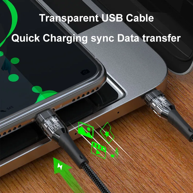 Wholesale Visual safety type C to C Cable OEM ODM 1m 3.3ft Clear Plastic USB Cable for smart Mobile device