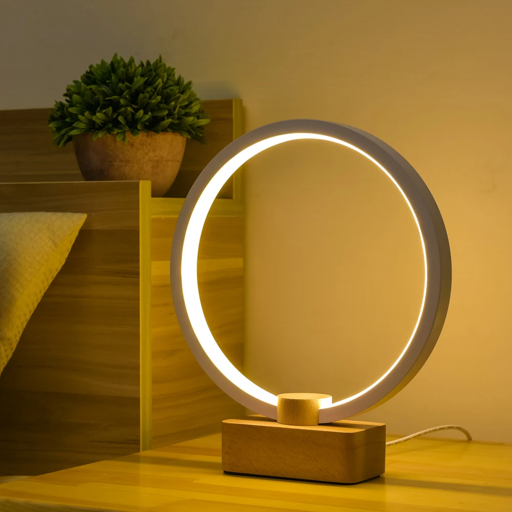 
New Product Bedside Desk Lamps Spiral LED Table Lamp Round Wood Base Night Table Lights for Bedroom Decoration 