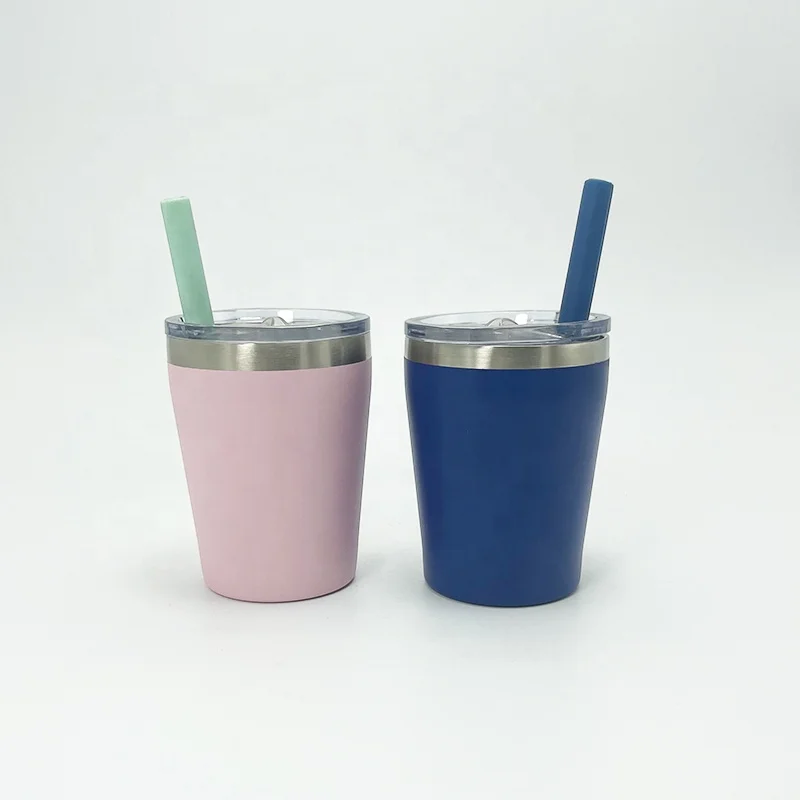 Вакуумная кофейная кружка из нержавеющей стали с двойными стенками, 8 унций, стакан для вина для детей с крышкой и силиконовой соломинкой
