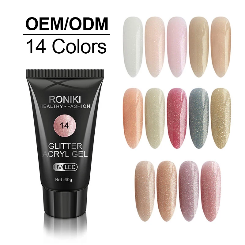 RONIKI factory custom 14 Color Acrygel Poly Gel Wholesale Nail Supplies OEM/ODM Private Label Nail Extension Poly Acrylic Gel