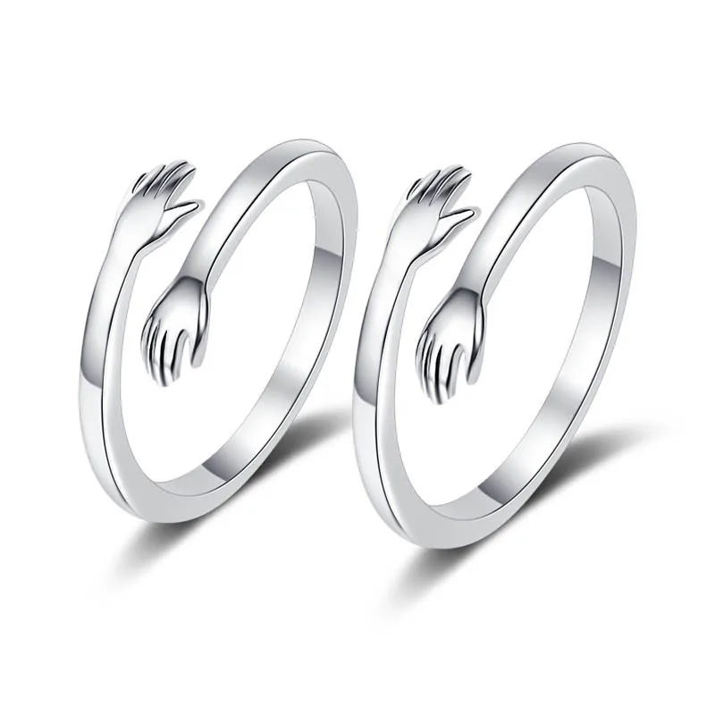 Silver Plated Hug Rings for Women Mother Gift Sister Gifts Hugging Hands Open Sister Ring Setting Friendship Jewelry Gift