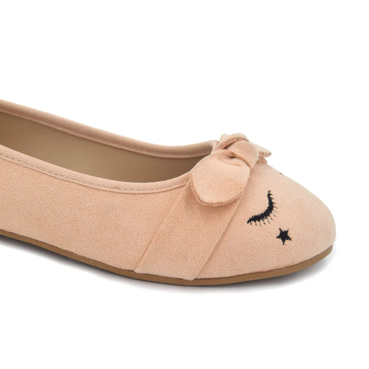 New microfiber bow tie decorate ladies flat ballerina shoes outdoor comfortable pu insole casual ballerina dress shoes for lady