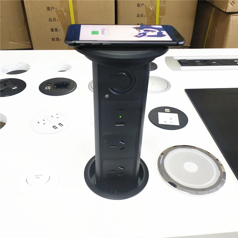 3 AC AU выход USB A + USB-C моторизованный кухонная столешница Pop Up мощность акустическая система беспроводной разъем для зарядного
