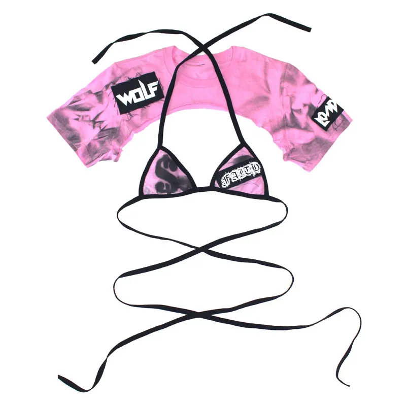 Wholesale New Fashion Hot Selling Plus Size Bikini Custom Two Piece Crop Top Short Sleeve Swimsuit Swimwear