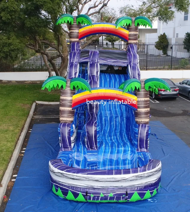 purple palm tree  waterslide pool commercial inflatable water slide  for party business