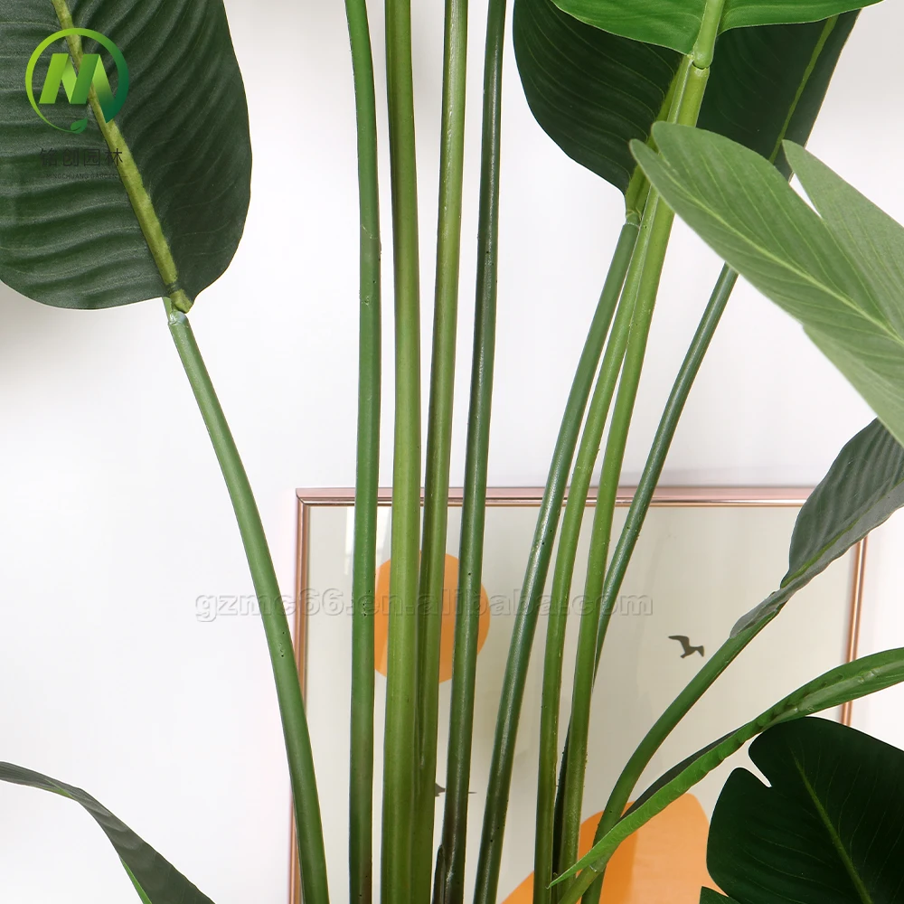 Home Decor Hot Sale Indoor Artificial Green Banana Plants Plastic Big Leaves Potted Plant Artificial Traveler Banana Tree