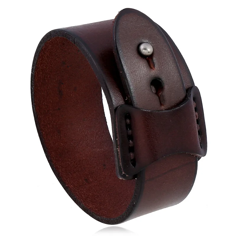 Customized Adjustable Cuff Wrap Bracelet Premium Wide Leather Strap Bangle For Men