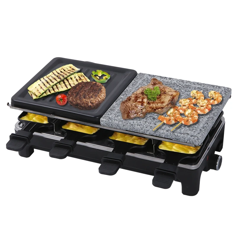 2 in 1 1500W 8 person Korean electric cheese melter marble stone barbecue griddle raclette grill