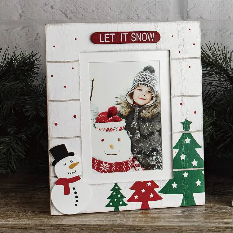Custom Multiple Size Options Home Decor Let It Snow Photo Frame Winter Christmas Rustic Wooden Picture Frame