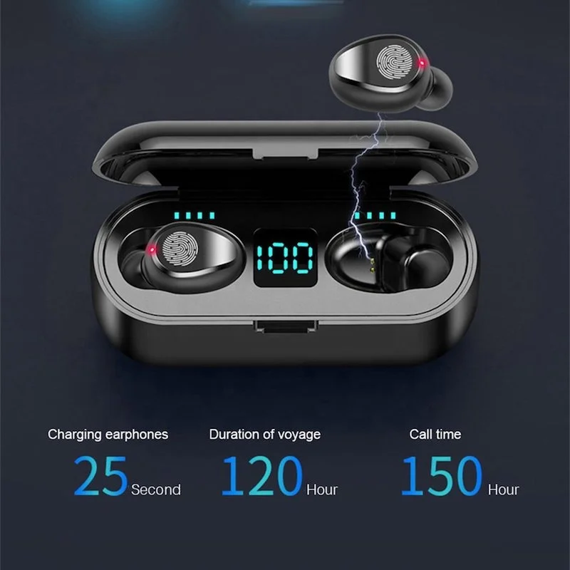OEM 8d wireless earbuds waterproof ear phone hands free earphone noise cancel earbuds with power bank charging case