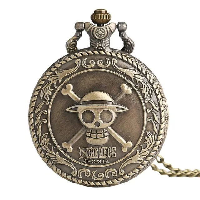 Vintage Gift Luffy Pirate Skull Reloj One Piece Metal Pendant Necklace Clock Anime Pocket Watch With Chain
