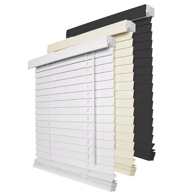 Customized 50 mm Cordless PVC Faux Wood Venetian Blinds All Colors Waterproof Faux wood Window Blinds Cordless Safety PVC Blinds