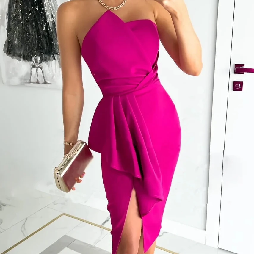 QuiteS 2023 New Sexy Temperament Sleeveless Irregular Skirt Night Club Party Evening Dresses Women Lady Elegant Romantic