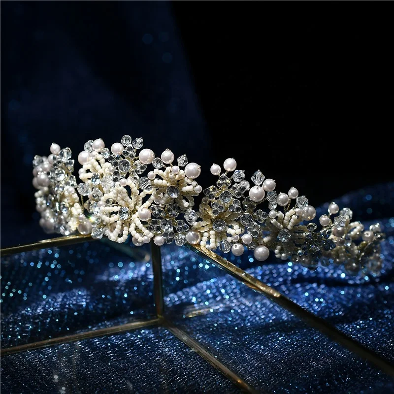 Изысканная Свадебная головная повязка с короной для вечеринки Свадебная головная повязка с кристаллами ручной работы с жемчугом красивая корона аксессуары