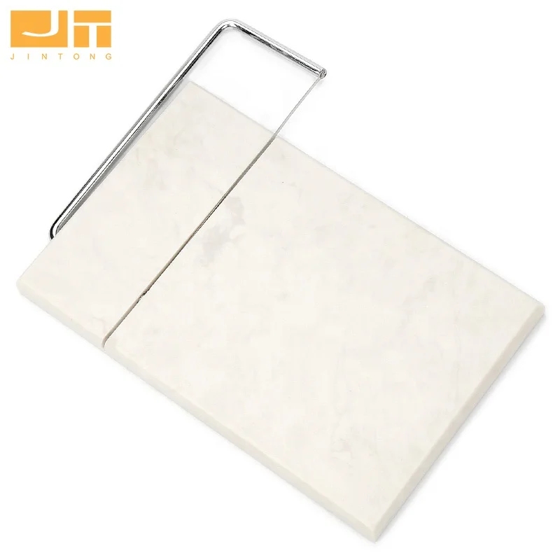 
2021 Amazon Popular Factory Price Wire Cutting Cheese Artificial White Marble Cutter Board Cheese Slicer For Party 