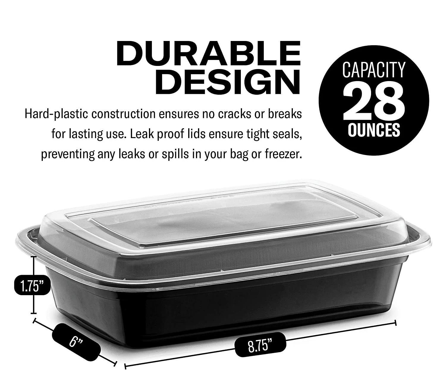 Microwavable Prep Containers 39 oz 1Compartment with Airtight Lids Plastic Food Storage Bento Box BPA Free Reusable Lunch Boxes