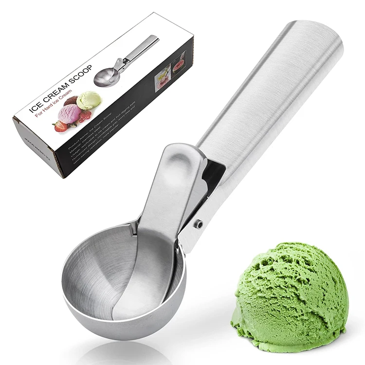 Premium Icecream Spoon with Trigger and Comfortable Handle Stainless Steel Ice Cream Scoop for Meatball Frozen Yogurt Gelatos