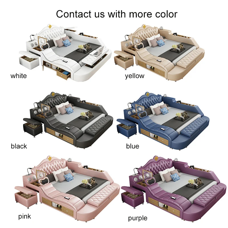 Luxury Leather Smart Bed Multifunctional Bed Tatami King Queen Platform Upholstered Fabric Soft Bed With Storage Music Speaker
