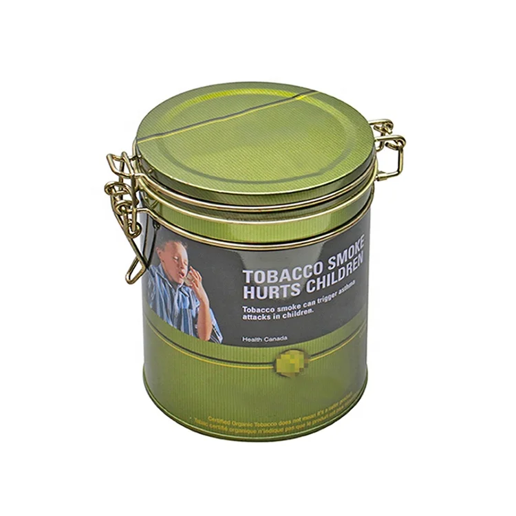 Custom round metal jar rubber ring airtight wire clamp cover tinplate box tobacco health products coffee tea clip lid tin can