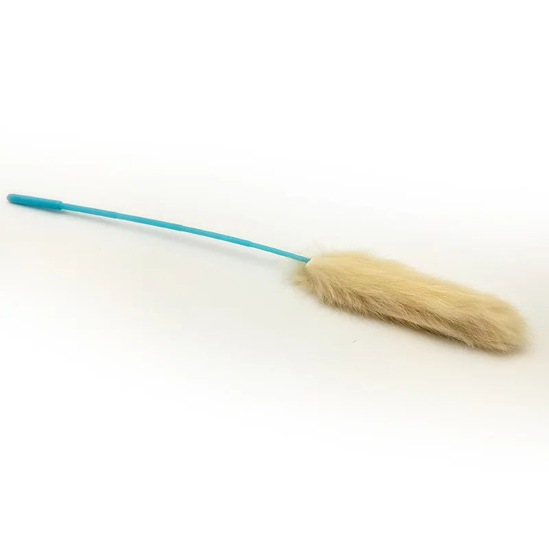 Tail Teaser Wand Toy Kitten Cat Exercise Playing Accessories Interactive Pet Supplies Funny Cat Plush Real Rabbit Fur Plate HY
