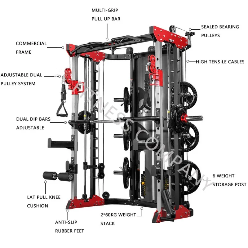 Gym equipment all in one comprehensive squat rack trainer cable crossover smith machine Integrated multi functional trainer