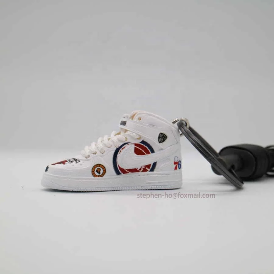 
3D mini sneaker keychain wholesale price with leather strap lanyard 