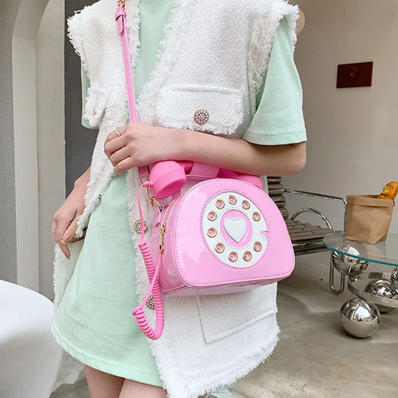 Creative Phone Shaped Handbags for Women Funny Personality Shoulder Bags Dial Telephone Shape Purse