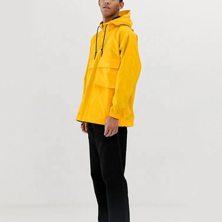 Custom Wholesale Excellent quality fashion men overhead anorak jacket in yellow hooded warm sports jacket casual jacket for men