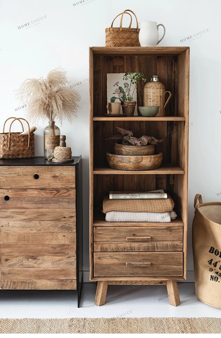 Лидер продаж 2021, Новый деревянный книжный шкаф для гостиной с тремя полками и двумя ящиками