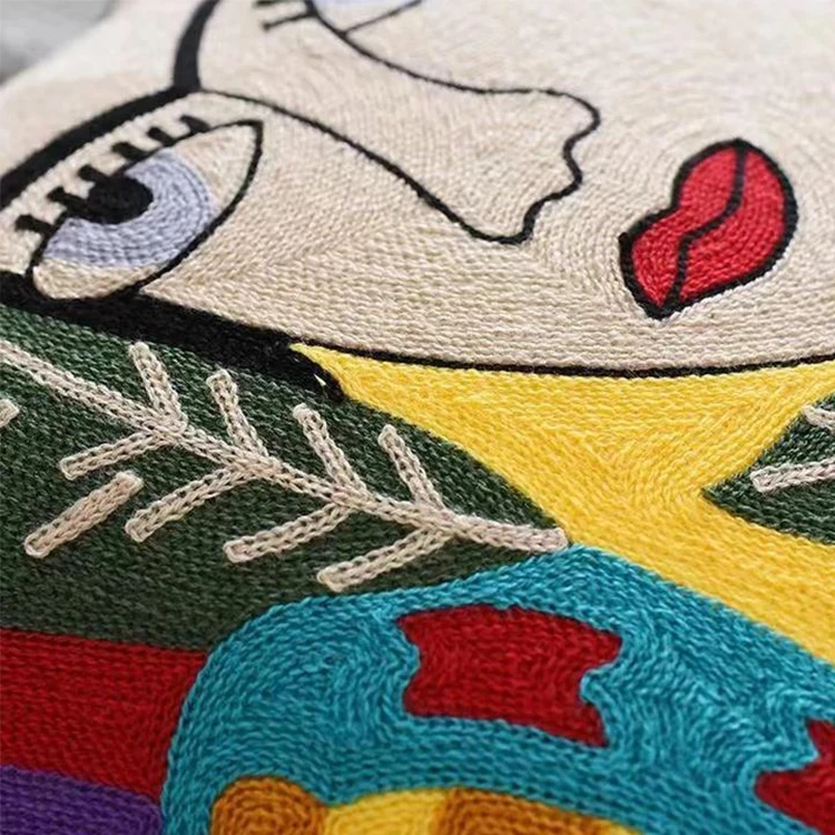 Wholesale Woman Sublimation Self Portrait Embroidery Designer Decorative 100% Cotton Cushion Covers