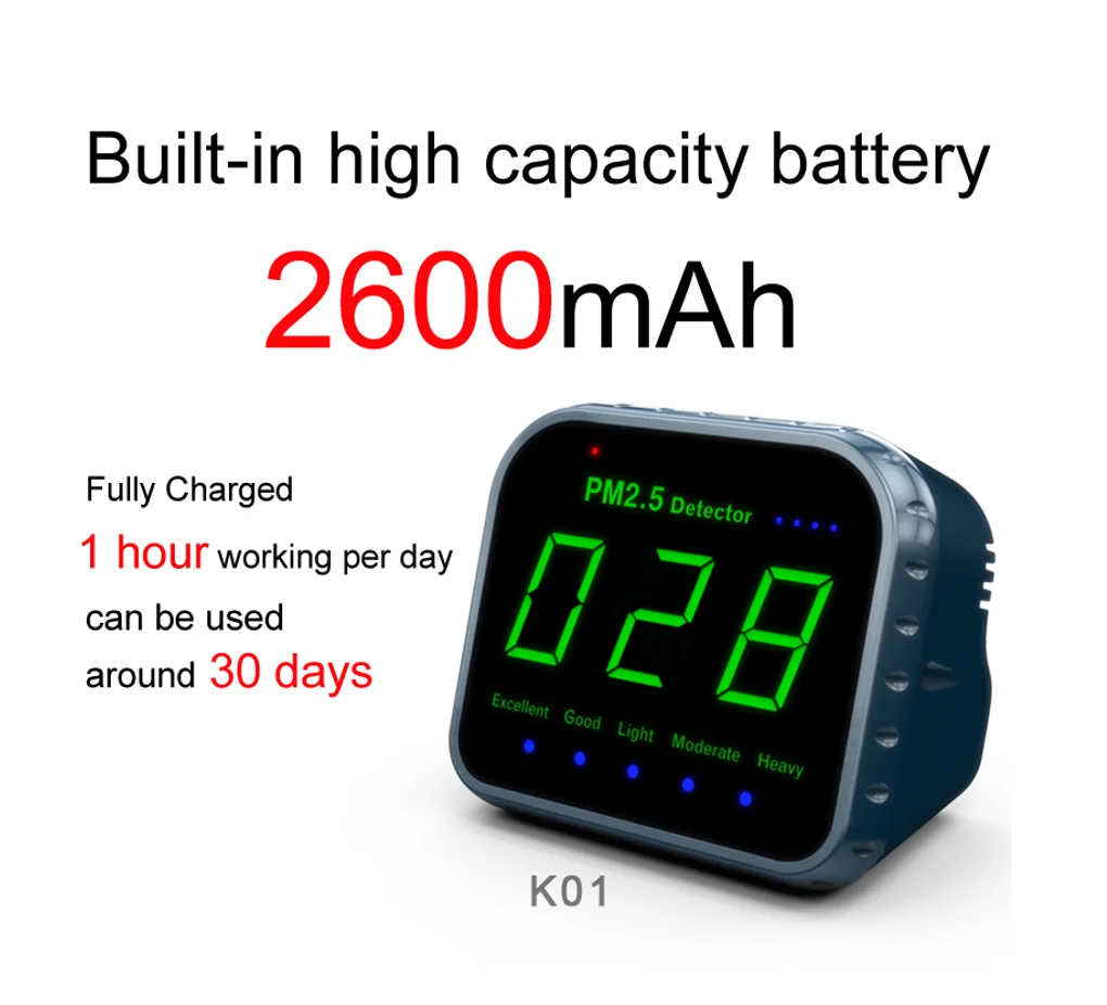 High sensitivity desktop PM2.5 air quality monitor detector instrument indoor outdoor temperature and humidity sensor
