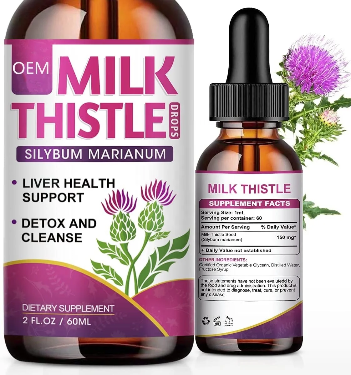 OEM Organic Milk Thistle Liquid Milk Thistle Extract Drops Liver Support Supplement for Liver Cleanse Detox & Repair 60ML