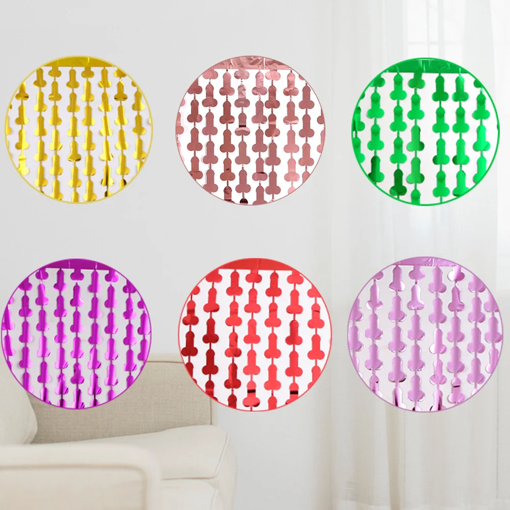 Hen Night Bachelorette Party Backdrop Wall Decoration Penis Shape Accessories Supplies Birthday Party PET Fringe Foil Curtain