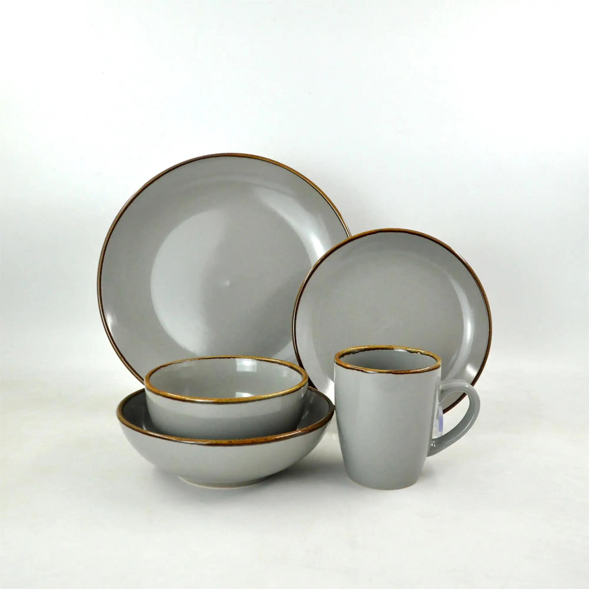 Brown rim stoneware ceramic dinner set color glazed 5.5 inch bowls 10.5inch plates dinnerware