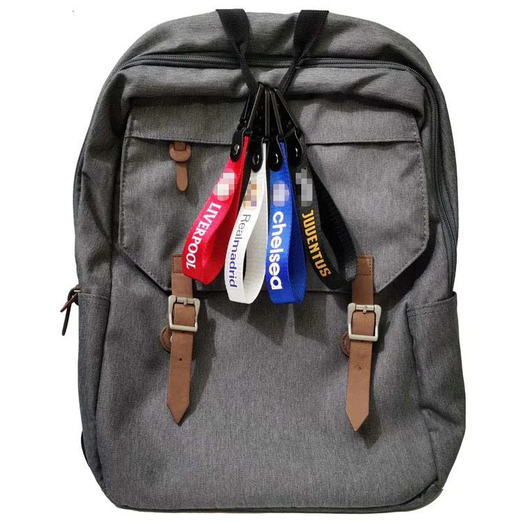 Wholesale climbing hook webbing football club emblem key chain pendant customized Logo ribbon carabiner keychain souvenir