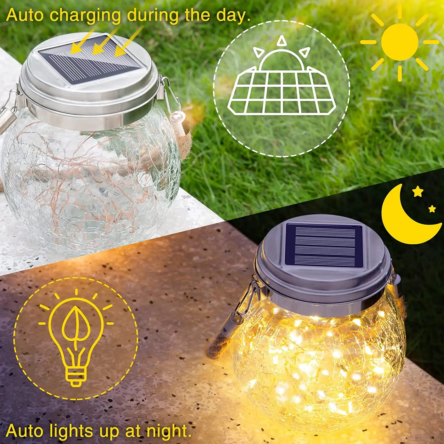 Solar Lantern Crackle Glass Ball Christmas Holiday Solar Lanterns Outdoor IP65 Waterproof for Patio Garden Backyard
