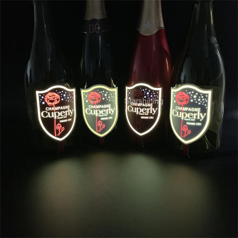OEM поставщик светодиодная этикетка для бутылок с клейким водонепроницаемым красочным мигающим индивидуальным логотипом ночного клуба бара вечеринки